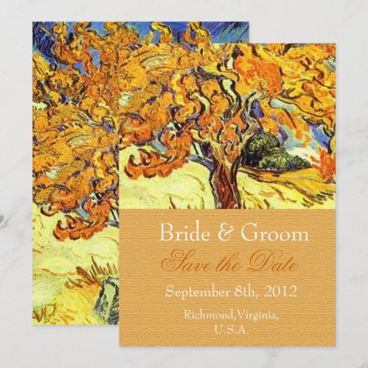 Der Mulberry Tree Save the Date Einladungen. (Vorne/Hinten)