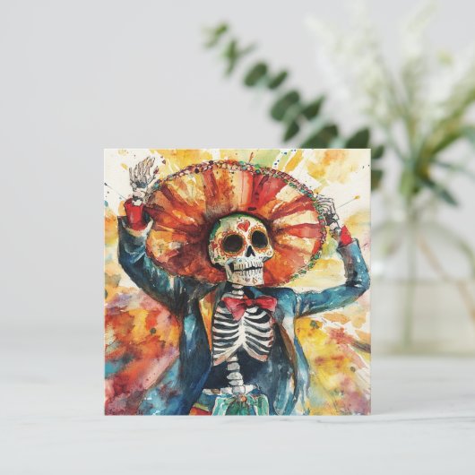 Der mutige Skeleton Art Day of the Dead Einladung (Stehend Vorderseite)