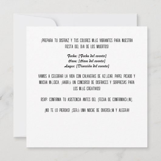 Der mutige Skeleton Art Day of the Dead Einladung (Rückseite)