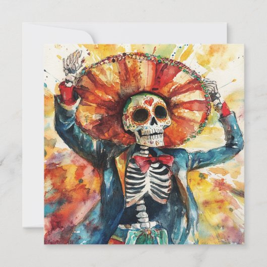 Der mutige Skeleton Art Day of the Dead Einladung (Vorderseite)