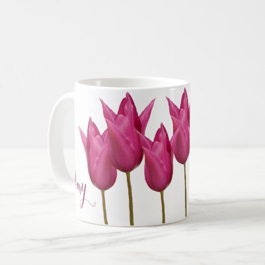 Der Name Amy hübsch rosa tulips floral Kaffeetasse (Vorderseite Links)