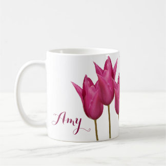 Der Name Amy hübsch rosa tulips floral Kaffeetasse