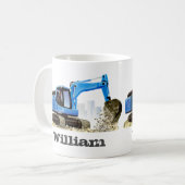 Der Name-blauer Baggerbagger des Kindes Kaffeetasse (Vorderseite Links)
