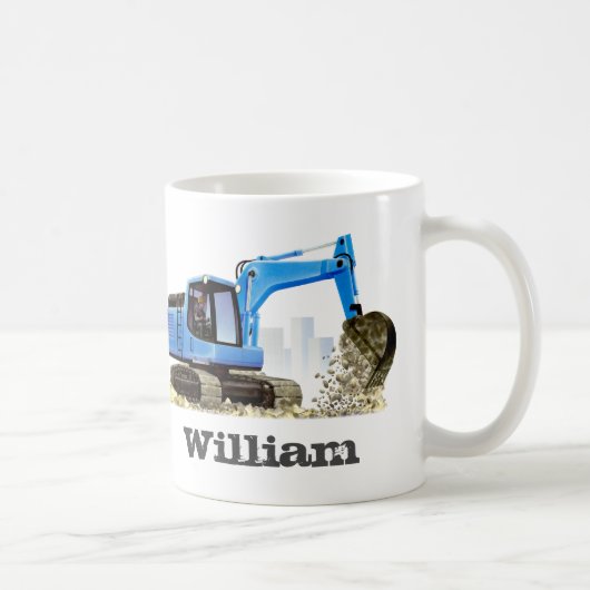 Der Name-blauer Baggerbagger des Kindes Kaffeetasse (Rechts)