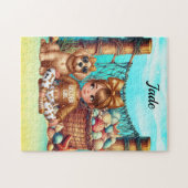 Der Name der personalisierten Girl sitzt mit ihrem Puzzle (Horizontal)