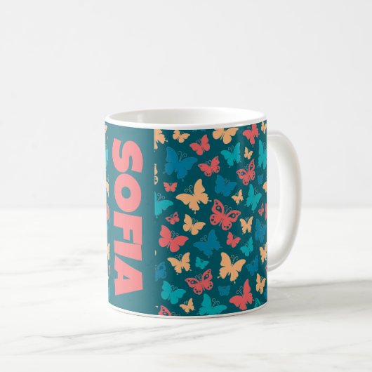 Der Name des schlichten türkisfarbenen Butterfly-M Kaffeetasse (VorderseiteRechts)