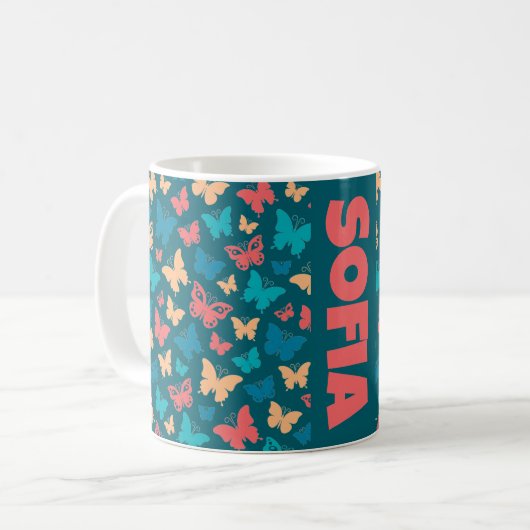 Der Name des schlichten türkisfarbenen Butterfly-M Kaffeetasse (Vorderseite Links)