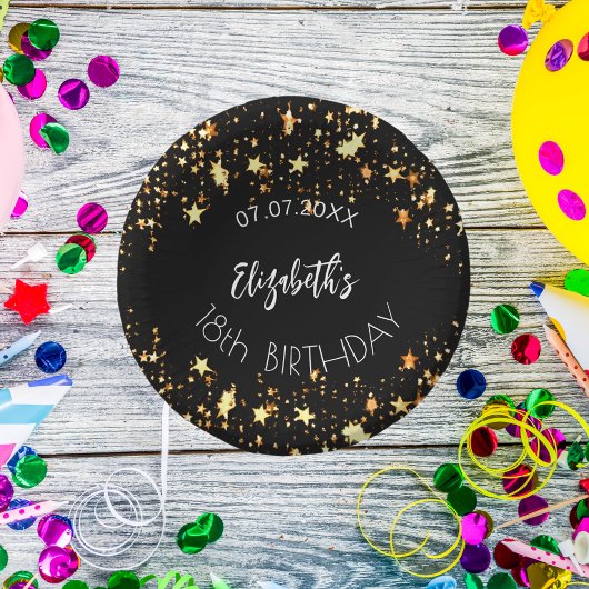 Der Name des schwarzen Goldsterns zum Geburtstag Pappteller