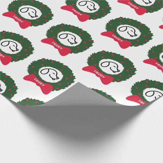 Der Name des WeihnachtsKranz-Welpen vom Hund Geschenkpapier (Ecke)