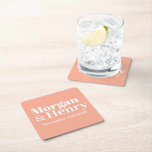 Der Name Einfach Modernes Elegantes Mono Hochzeit Rechteckiger Pappuntersetzer (Vor Ort)