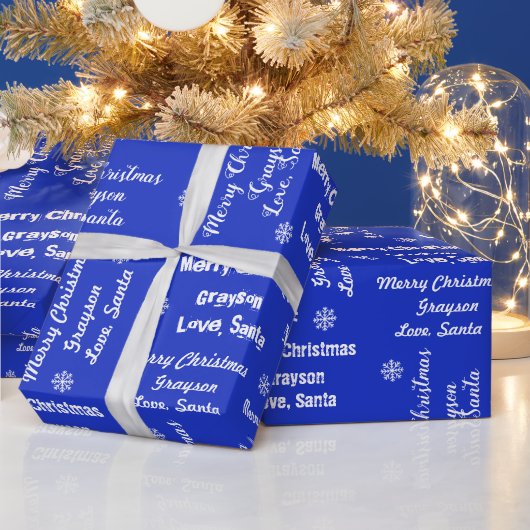 Der Name Ihres Kindes auf blauem Geschenk Wrap von Geschenkpapier (Feiertage)