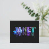 Der Name Janet in 3D-Leuchten (Foto) Postkarte (Stehend Vorderseite)