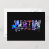 Der Name Justin in 3D-Leuchten (Foto) Postkarte (Vorne/Hinten)
