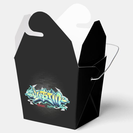 Der Name Justin in Graffiti Geschenkschachtel (Geöffnet)