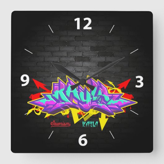 Der Name Kayla in Graffiti Quadratische Wanduhr (Vorderseite)