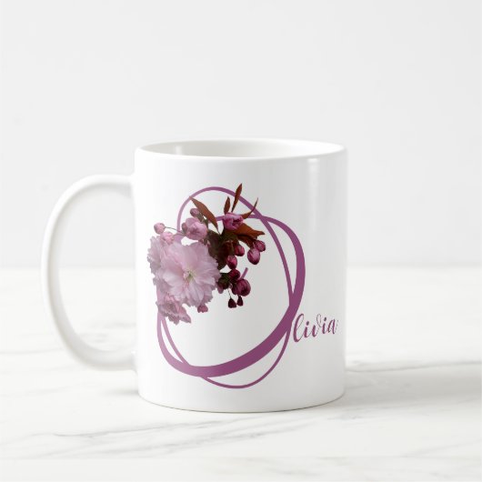 Der Name Olivia ist hübsch pinkfarben, blumengesch Kaffeetasse (Links)