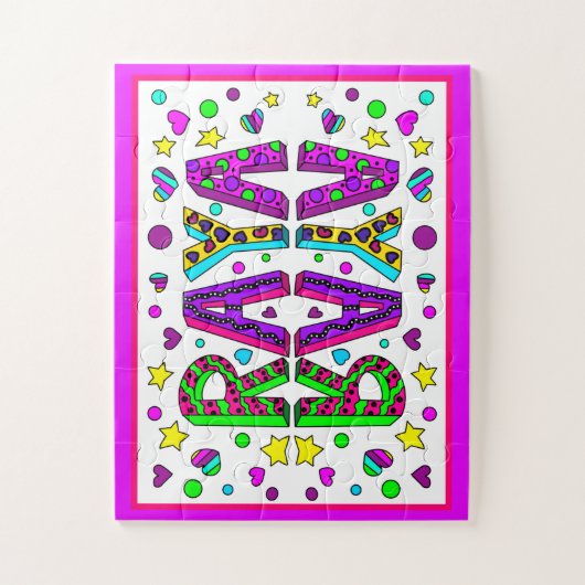 Der Name Raya, Lila und rosa Sterne Puzzle (Vertikal)