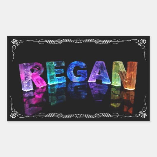 Der Name Regan in 3D-Leuchten (Foto) Rechteckiger Aufkleber (Vorderseite)