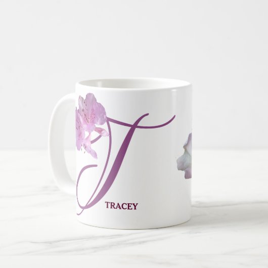 Der Name Tracey hübsch rosa Rosa Blütenblume Kaffeetasse (Vorderseite Links)
