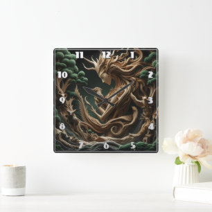 Der Naturgeist verkörpert die Natur im Wald Quadratische Wanduhr