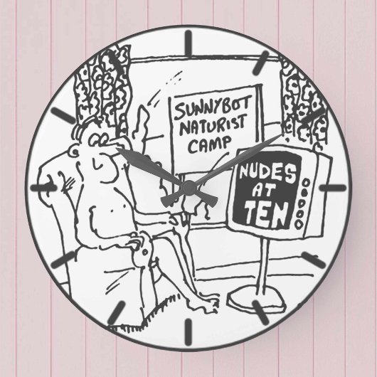 Der Naturist beobachtet den Cartoon des Fernsehens Große Wanduhr