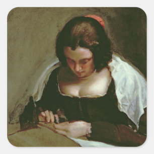 Der Needlewoman, c.1640-50 Quadratischer Aufkleber