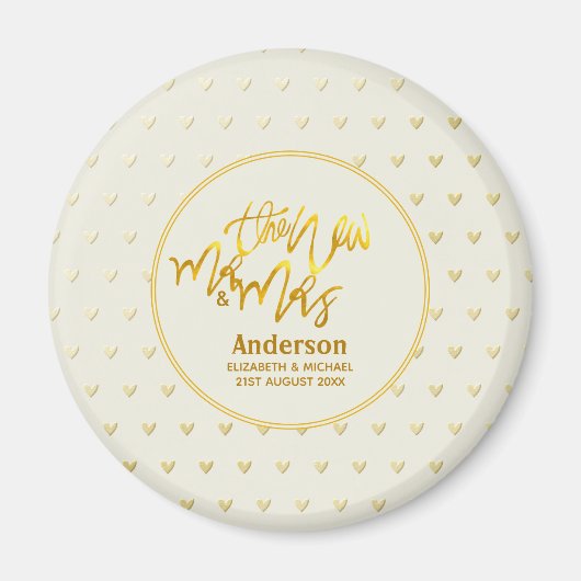 Der neue Herr und Frau (Name, Datum) Wedding Gold Magnet (Vorne)