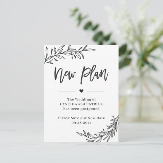 Der neue Hochzeitsplan Rette das neue Datum versch Postkarte (Stehend Vorderseite)