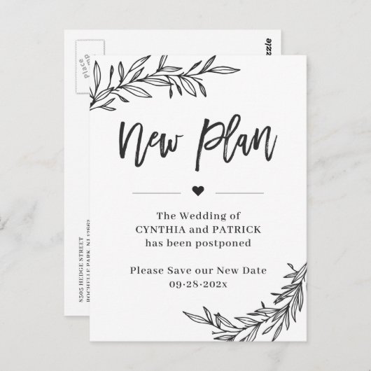 Der neue Hochzeitsplan Rette das neue Datum versch Postkarte (Vorne/Hinten)