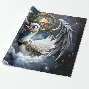 Der neugierige Uhrwerk-Schwan. Geschenkpapier