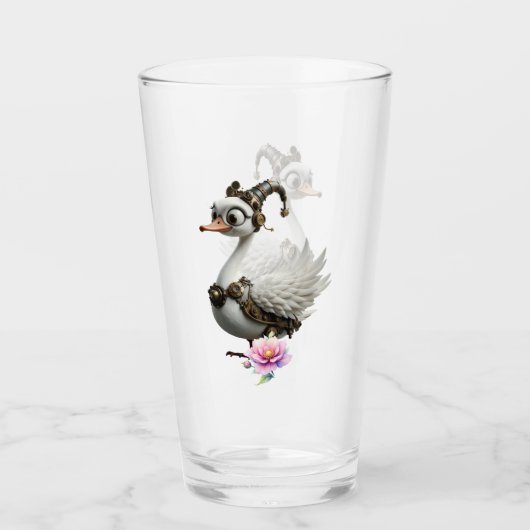 Der neugierige Uhrwerk-Schwan. Glas (Vorderseite)