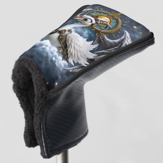 Der neugierige Uhrwerk-Schwan. Golf Headcover (3/4 Vorderseite)