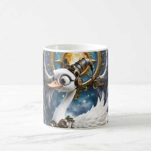 Der neugierige Uhrwerk-Schwan. Kaffeetasse (Mittel)