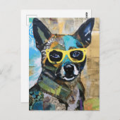 Der Niedliche Hund in der gelben Brille Collage Po Postkarte (Vorne/Hinten)