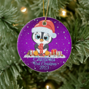 Der niedliche Pinguin-Weihnachtsmütze des Babys Keramik Ornament