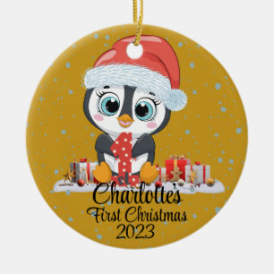 Der niedliche Pinguin-Weihnachtsmütze des Babys Keramik Ornament
