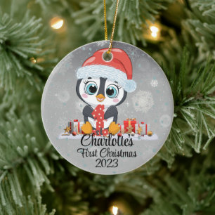 Der niedliche Pinguin-Weihnachtsmütze des Babys Keramik Ornament