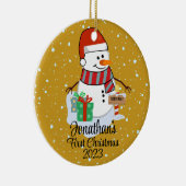 Der niedliche Schneemann des Babys in seiner moder Keramik Ornament (Rechts)