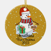 Der niedliche Schneemann des Babys in seiner moder Keramik Ornament (Vorne)