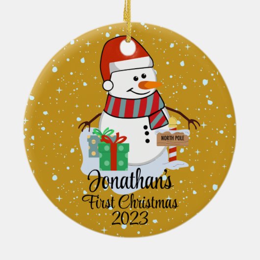 Der niedliche Schneemann des Babys in seiner moder Keramik Ornament (Hinten)