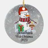 Der niedliche Schneemann des Babys in seiner moder Keramik Ornament (Hinten)