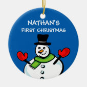 Der niedliche Schneemann des Babys personalisiert Keramik Ornament (Vorne)