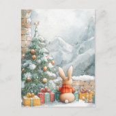 Der Niedliche Weihnachtsbunny sieht auf die Berge Postkarte (Vorderseite)