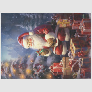 Der niedliche Weihnachtsmann lächelt mit Weihnacht Seidenpapier