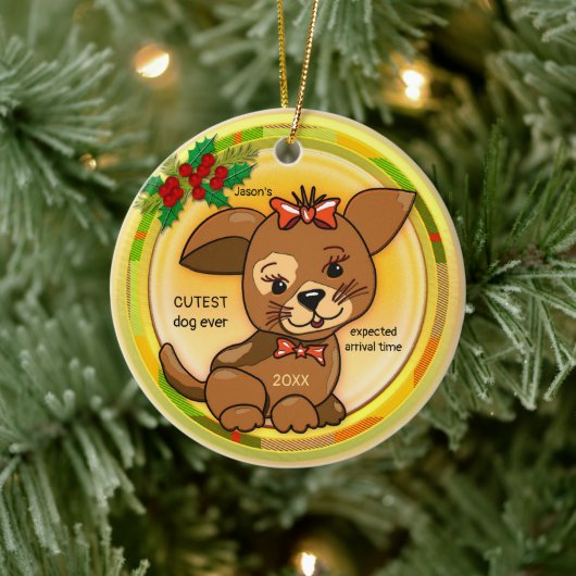 Der Niedliche Welpenhund des Weihnachtsmanns Keramik Ornament (Baum)