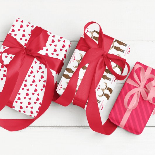 Der Niedliche Whimsical Moose Custom Valentine Day Geschenkpapier Set