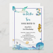 der niedlichste Pastellblauer Geburtstag der Meerj Einladung (Vorne/Hinten)