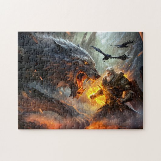 Der nördliche Gott Odin kämpft gegen Wolf Fenris Puzzle (Horizontal)