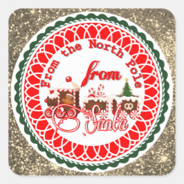 Der Nordpol vom Santa Gold Glitzer Quadratischer Aufkleber
