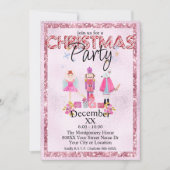 Der Nutcracker Christmas Watercolor Pink-Glitzer Einladung (Vorderseite)